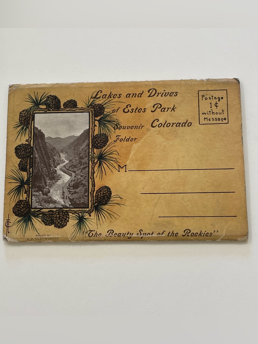 Estes Park Souvenir Photo Folder - Lakes and Drives - Brown Pinecone Design
